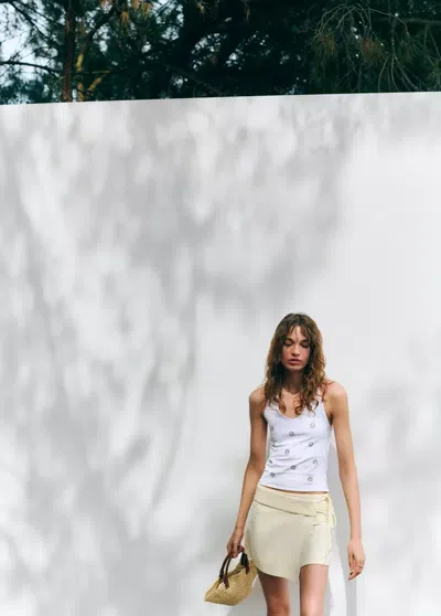 Mango Short 100 % Coton Avec Lien À Nouer In Blue