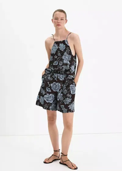 Mango Pleated Floral Shorts In Brown