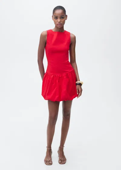 Mango Round Neck Structured Bodice Puff Hem Mini Dress In Red