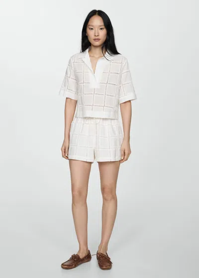 Mango Embroidered Shorts With Bow Off White