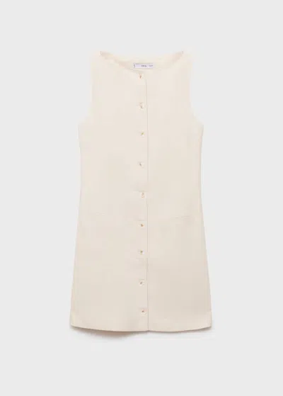 Mango Short Button-down Linen Blend Dress Ecru
