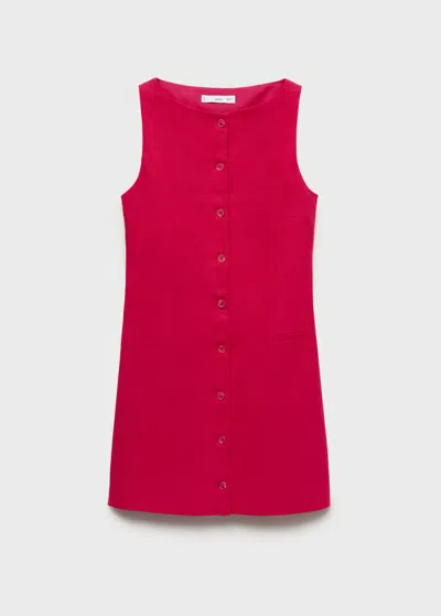 Mango Linen Mix Button Through Straight Fit Mini Dress In Strawberry