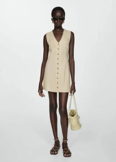 Mango Short Buttoned Dress Beige
