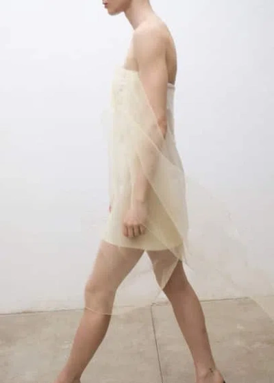 Mango Short Chiffon Combined Dress Ecru