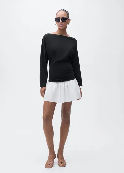 Mango Short Combined Fabric Draped Dress Black