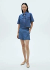 MANGO DENIM-EFFECT COTTON SHORTS MEDIUM BLUE