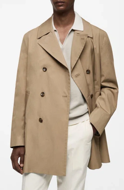 Mango Short Cotton Blend Trench Coat In Medium Brown