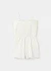 Mango Short Distressed Jumpsuit In Off White