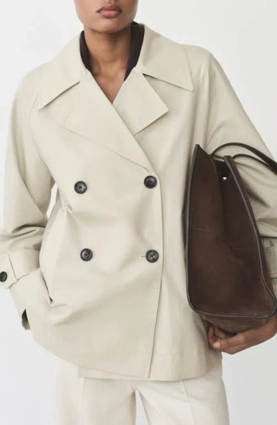 Mango Short Double Breasted Trench Coat In Light/pastel Grey