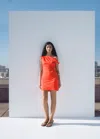 Mango Short Dress With Asymmetrical Neckline Coral Red In Orange