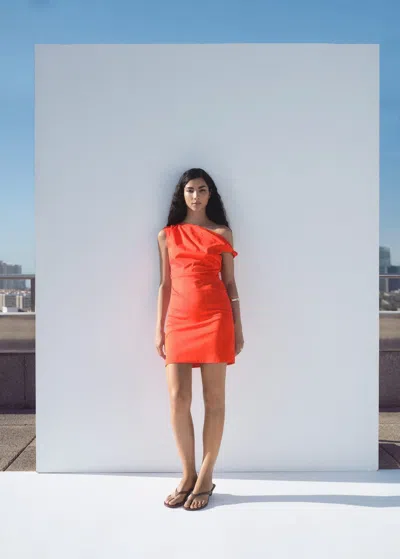 Mango Short Dress With Asymmetrical Neckline Coral Red