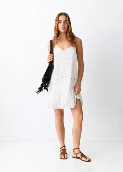 Mango Short Dress With Bead Detail In White
