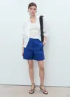 Mango Straight-fit Linen Shorts Indigo Blue In Blue