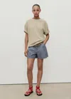 Mango Striped Denim Shorts With Pleats Blue