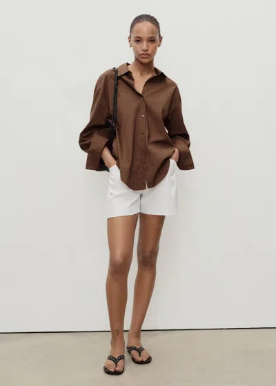 Mango Denim Shorts With Frayed Hem And Pleats White