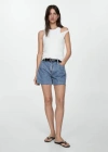 Mango Denim Shorts With Frayed Hem Medium Blue In Bleu Moyen