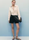 Mango Short En Jean Revers Effilochés Gris - Femme - 34 -