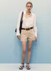 Mango Short En Jean Revers Effilochés Sable - Femme - 40 -