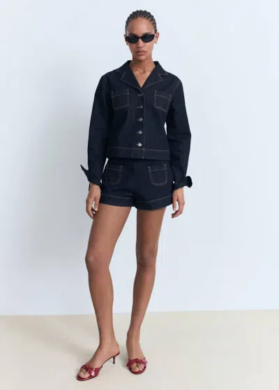 Mango High-waisted Denim Shorts With Pockets Open Blue
