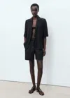Mango Linen Shorts With Bow Belt Black