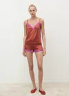 Mango Silk Shorts With Contrasting Lace Trim Brown In Multi