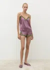 Mango Silk Shorts With Contrasting Lace Trim Plum In Purple