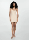 Mango Short Fitted Sequin Dress Ecru In Ecru