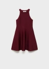Mango Short Flared Knitted Dress Maroon In Maroon