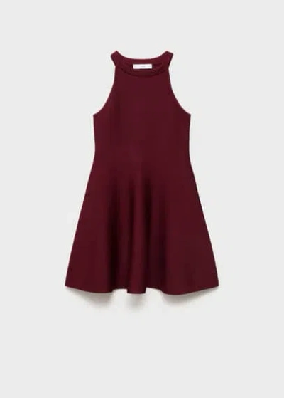 Mango Short Flared Knitted Dress Maroon