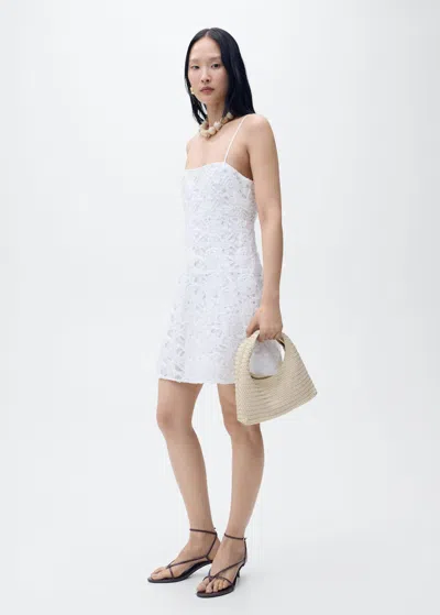 Mango Short Floral Texture Dress White