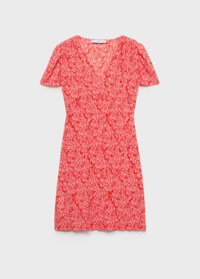 Mango Robe Courte Texture Fleurs Corail - Femme - S -
