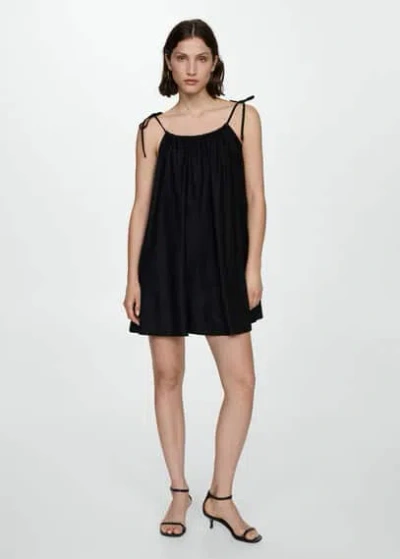 Mango Short Flowy Dress Black In Black