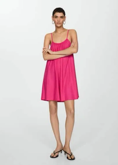 Mango Short Flowy Dress Fuchsia
