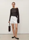 Shop Mango Short En Jean Droit Taille Haute Blanc - Femme - 46 -