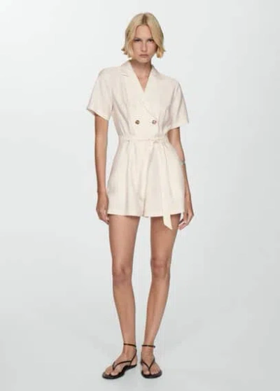 Mango Short Jumpsuit With Tortoiseshell Buttons Off White