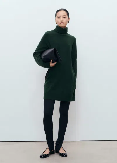 Mango Short Knitted Turtleneck Dress Dark Green