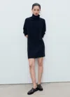 Mango Short Knitted Turtleneck Dress Dark Navy In Blue