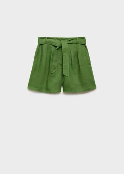 Mango - Short Lin Ceinture Vert - Xl - Femme In Green