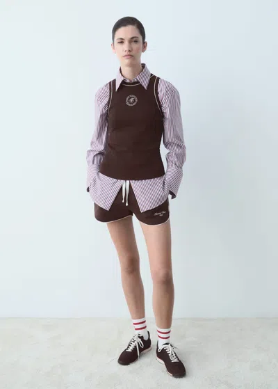 Mango Cotton Shorts With Printed Message Brown