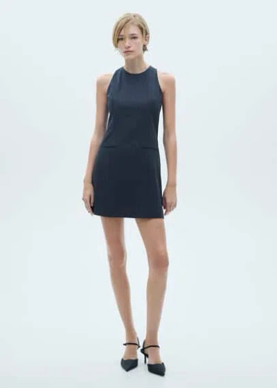 Mango Short Pinstripe Dress Dark Navy