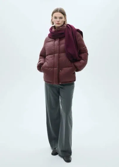 Mango Pocket Quilted Jacket Maroon