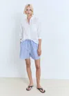Mango Stripe Cotton Shorts In Blue