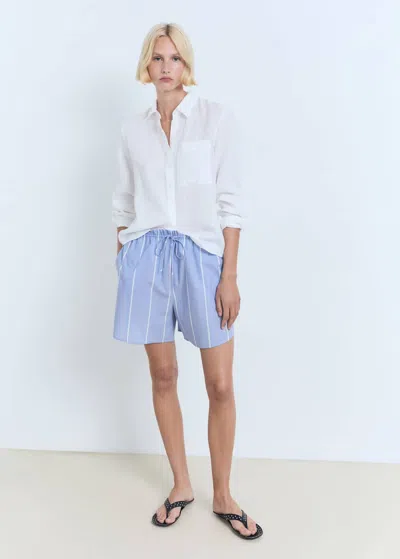 MANGO STRIPED COTTON SHORTS BLUE