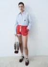Mango Cotton Shorts With Printed Message Red