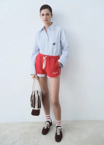 Mango Cotton Shorts With Printed Message Red