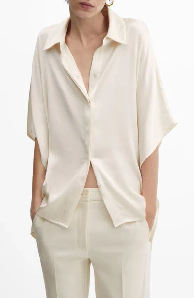 Mango Short Sleeve Button-up Shirt In Ecru