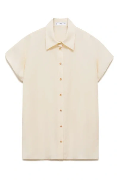 Mango Short Sleeve Button-up Shirt In Ecru