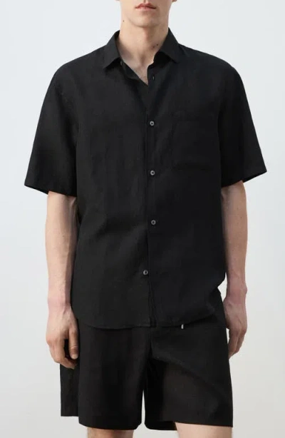 Mango Short Sleeve Button-up Shirt In Black