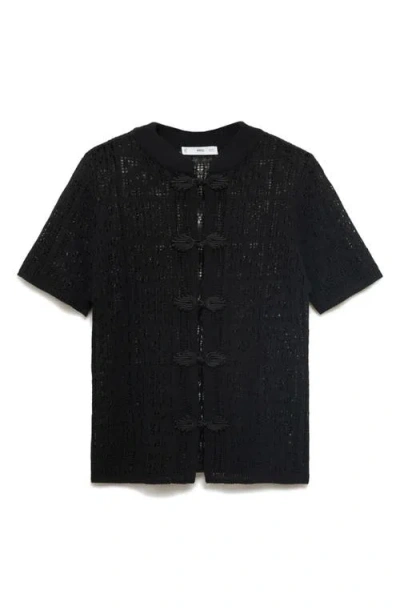 Mango Short Sleeve Cardigan In Black