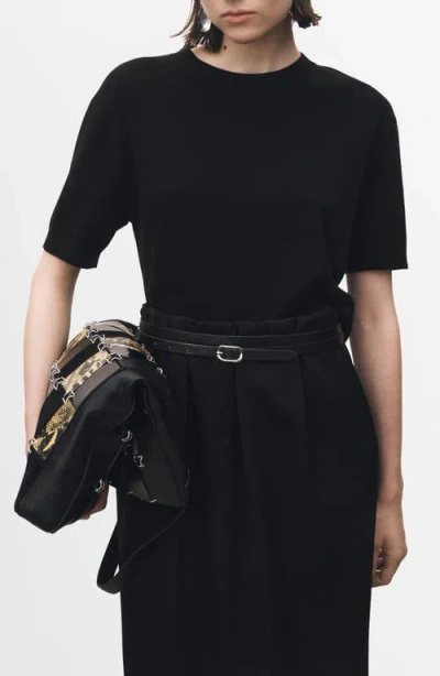 Mango Short Sleeve Cotton & Wool Sweater In Black
